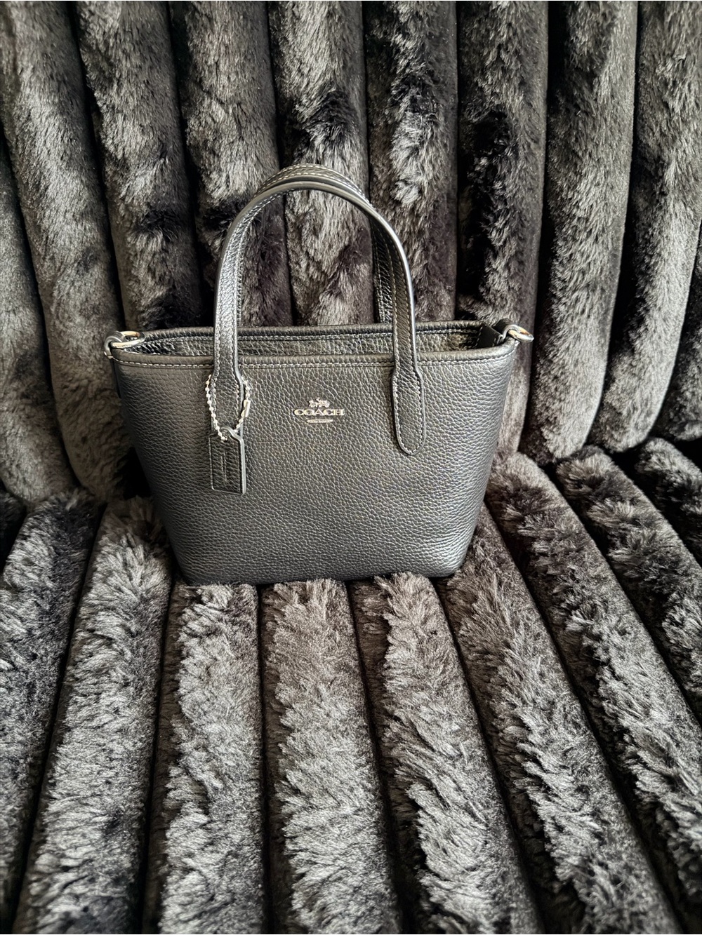 Coach Pebble Leather Mini Tote in Black
